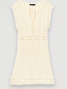 Maje Cream Crochet Mini Dress